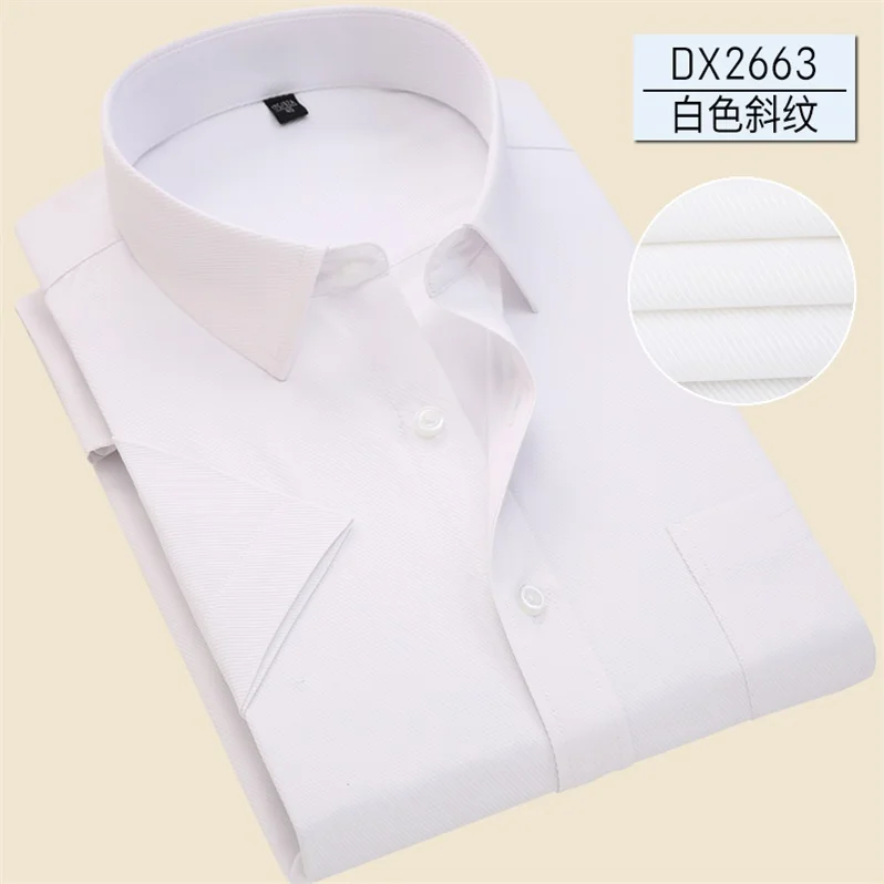 DX2663 Plus Size 5XL 6XL 7XL Business Casual Easy-Care Striped Twill Pure Color Short Sleeve Men Dress Shirt Large Big Blue Green - Цвет: DX2663