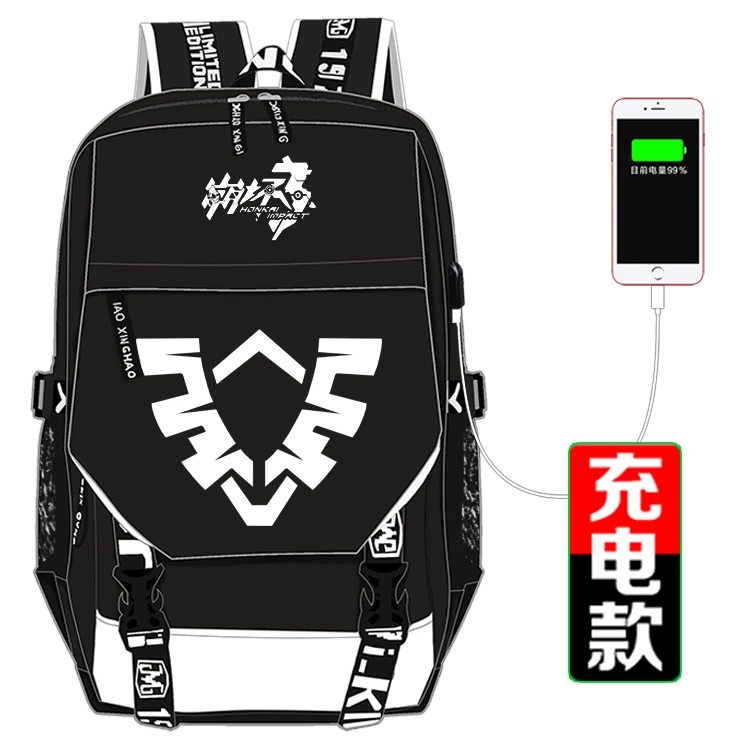 Honkai Impact 3 Печать Рюкзак киана каслана косплей женский рюкзак USB интерфейс ноутбук Рюкзак Холст Школьные сумки - Цвет: D