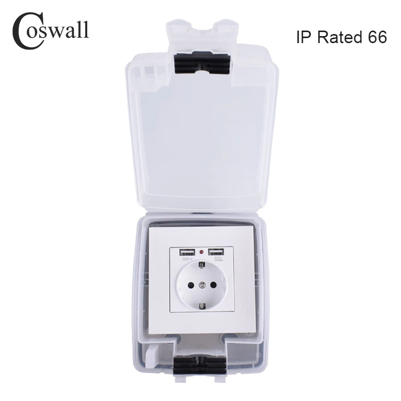 Coswall IP66 всепогодный Водонепроницаемый открытый ящик розетки 16A Европейская