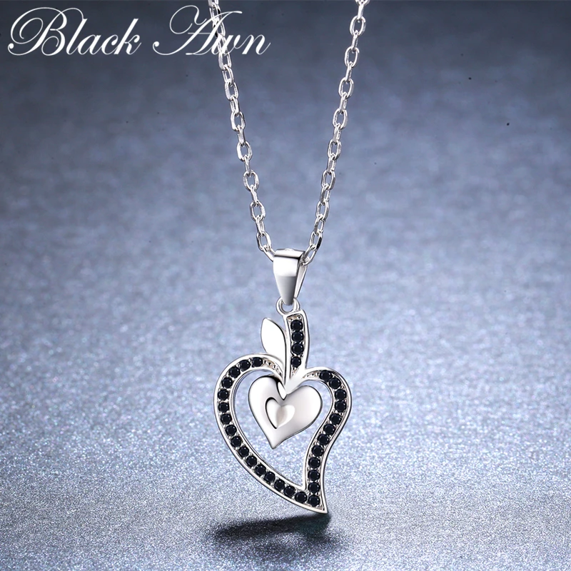 Black Awn Heart Romantic Arrive 925 Sterling Silver Fine Jewelry Trendy Flower Engagement necklaces &amp pendants for Women KK007 |