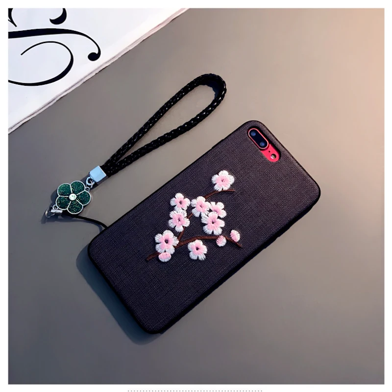 Для iphone 6 6s 7 8 plus X китайский стиль роскошный простой милый вышитый цветок сливы