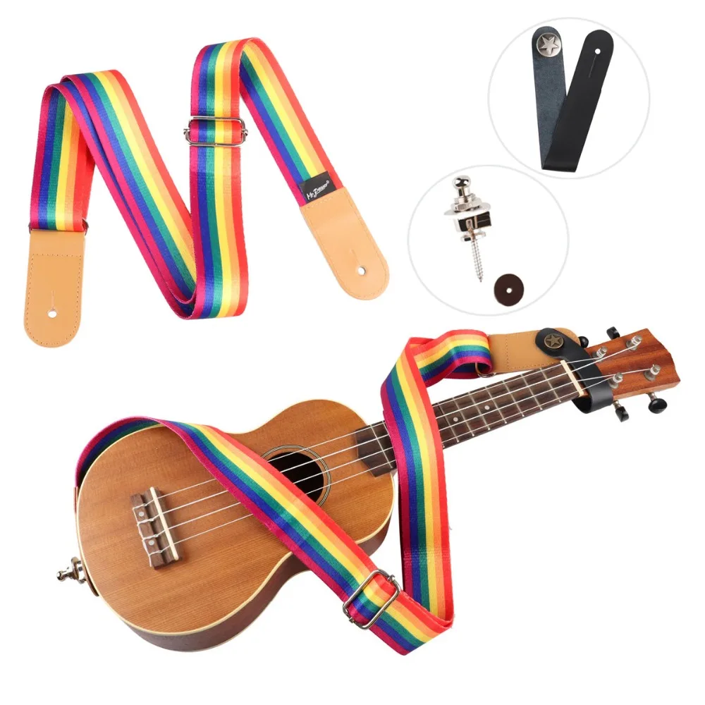 Universal Ukulele Strap Soft Nylon Durable Adjustable Rainbow Guitar Strap with 2pcs/Set Strap Lock for Ukulele Bass Acoustic strap hawaii guitarra ukulele rainbow strap adjustable multicolor ukulele strap soft nylon belt for hawaiian guitar ukulele