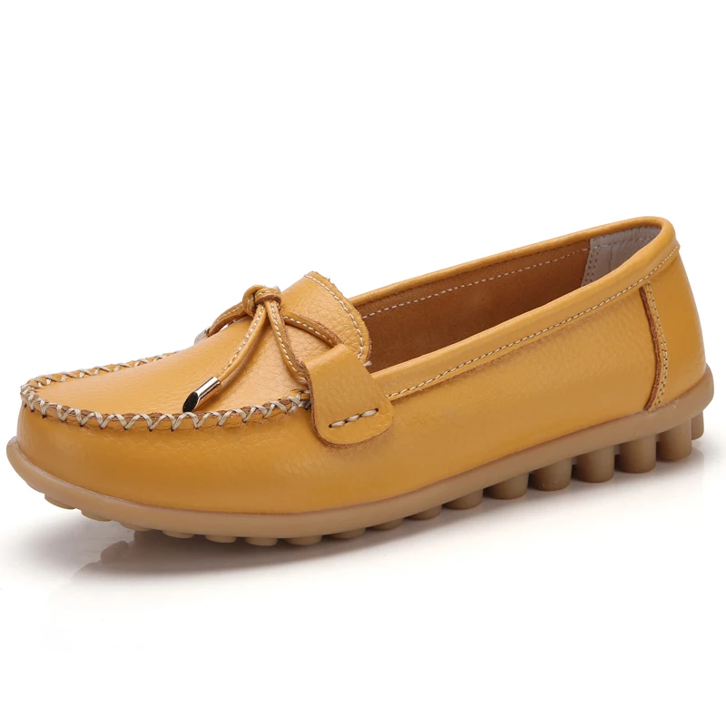 Yellow ZIMENIE/брендовые мягкие женские туфли на плоской подошве 16 цветов женские прогулочные кожаные туфли-лоферы с украшением в виде бабочки; большие размеры 35-44 - Цвет: Yellow