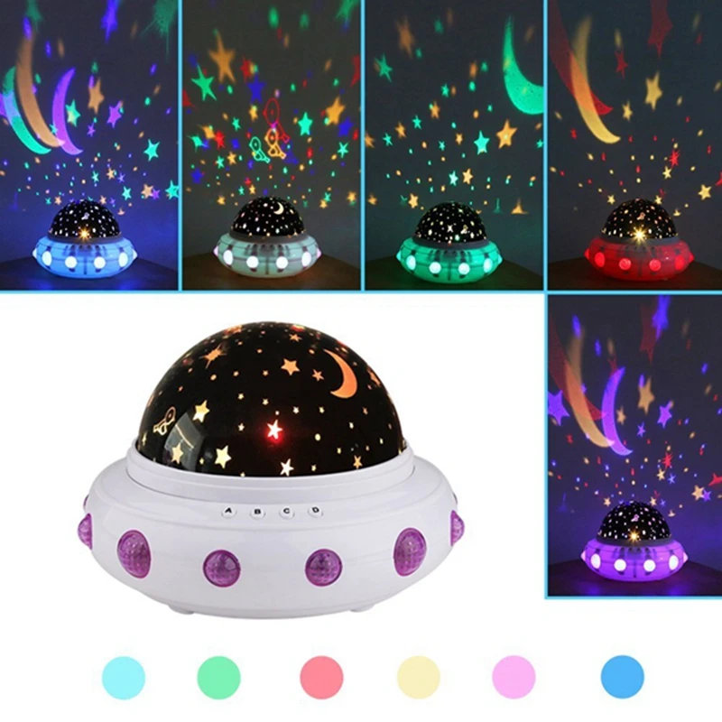 UFO Shape lamp Projection Music Romantic Rotate Starry Star Minions Night Light LED USB Battery Table Lamp Baby Kids Sleeping