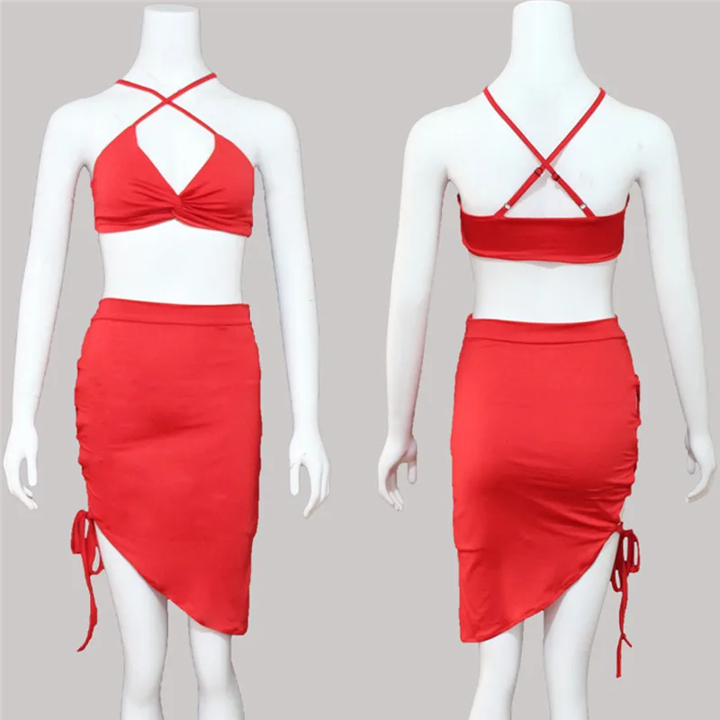 Женский комплект одежды из 2 предметов облегающий красивый топ на бретелях и юбка