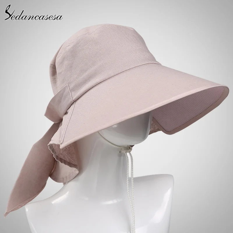 Женская летняя тканевая шляпа с большими полями складная однотонная от солнца