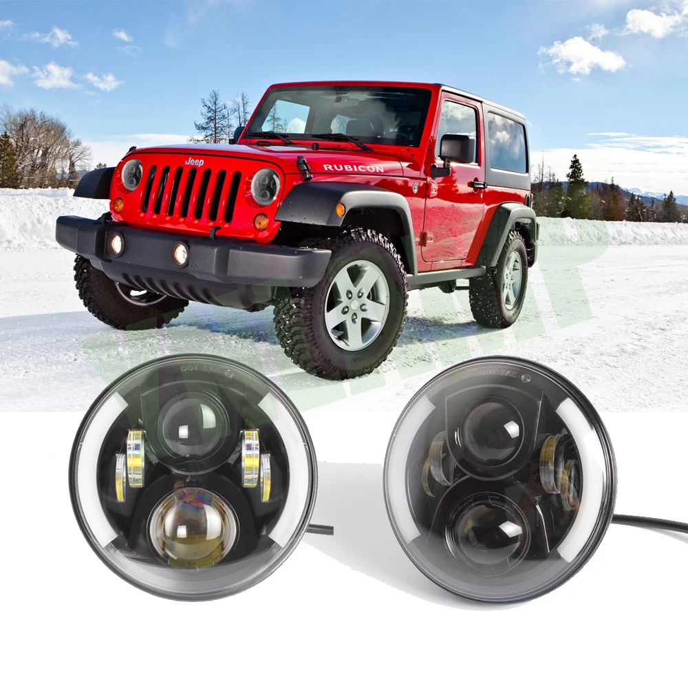 YNROAD Pair 7 дюймов круглый 80 Вт Hi/ Low Beam с половиной angel eye светодиодный JK фара