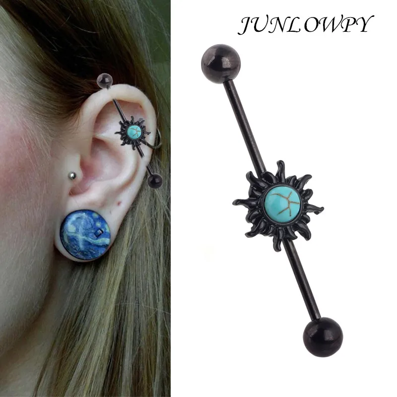 Junlowpy 2 шт. хирургический Нержавеющая сталь 14 г 38 мм круглые солнцезащитные Промышленных Пирсинг Хрящ уха пирсинг