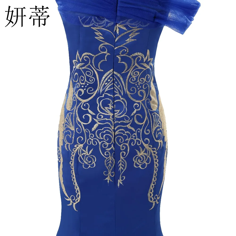 Элегантное атласное с юбкой русалкой вечернее платье вышивкой 2017 одним плечом