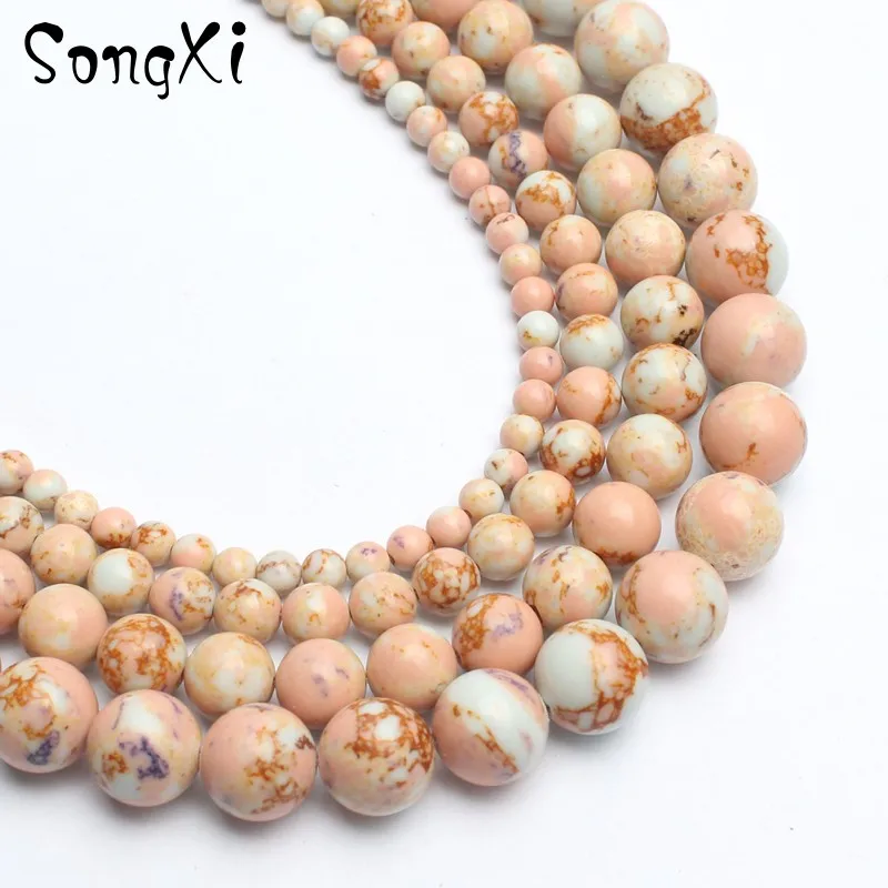 Wholesale Bare Pink Sea Sediment Imperial Stone Round Beads for Jewelry Making Pick Size 4/6/8/10mm Diy Bracelet Necklace 15'' |