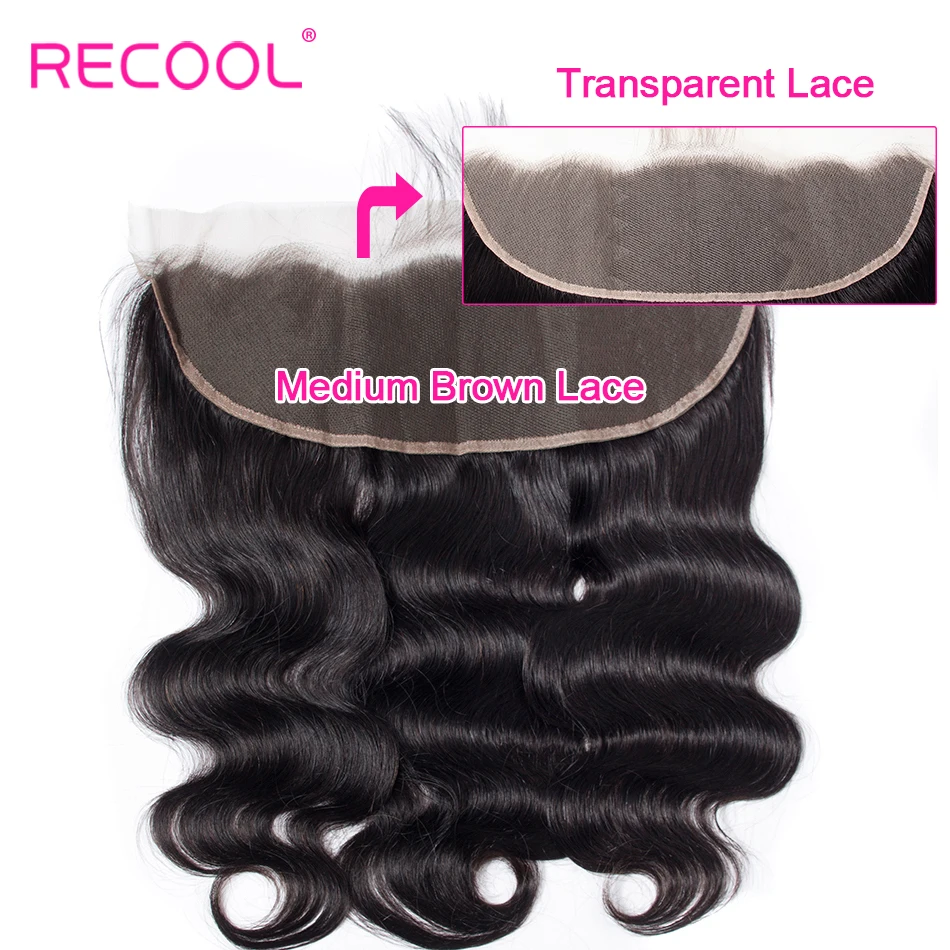 Recool Hair HD прозрачное фронтальное закрытие шнурка с детскими волосами бразильская объемная волна швейцарское кружево человеческие волосы фронтальное закрытие шнурка