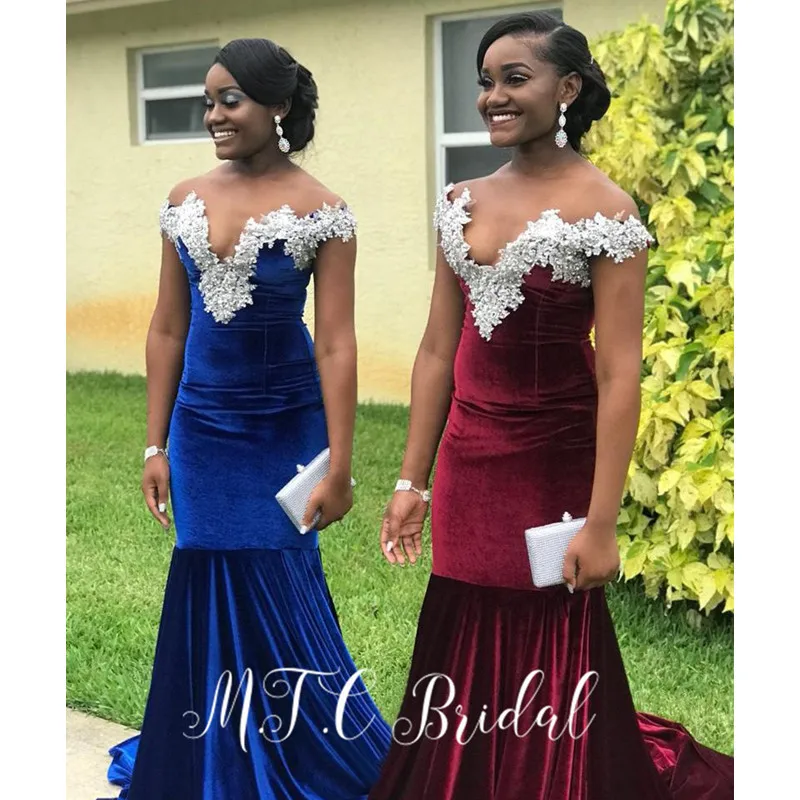 Женское бархатное платье русалка длинное вечернее синего цвета с открытыми