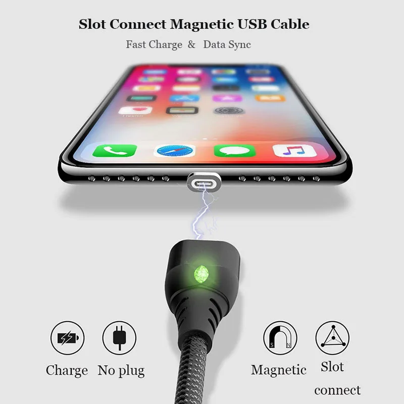 Slot Connection Magnetic Nylon Braided USB Charger Adapter Cable for iPhone Micro Type-C Data Sync Fast Charge | Мобильные телефоны