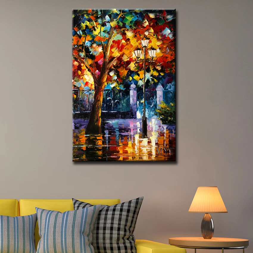 Без рамки красивый Ночной пейзаж картина 100% ручная работа палитра нож для