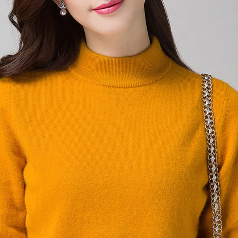 2017 High Quality New winter Women high collar Cashmere Sweater Pure color short paragraph Wool Knitted Pullover sweater | Женская