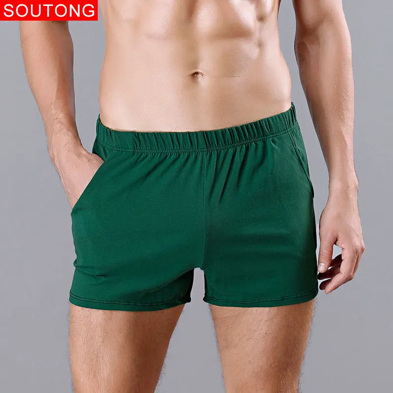 green1 Soutong, мужское нижнее белье, боксеры, шорты, летние, мутанд, хлопок, мягкие, с принтом, свободные, короткие, домашние, трусы, мужские, для сна, штаны - Цвет: green1