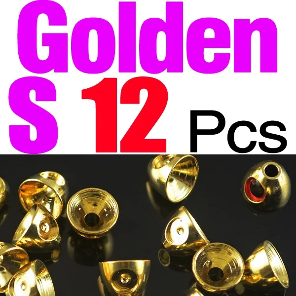 12pcs Golden S MNFT Новые 12 шт./лот материалы для завязывания мух конусные головки с 3D Латунные конусные глазки серебро, золото цвет для стримера форели нахлыстом - Цвет: 12pcs Golden S