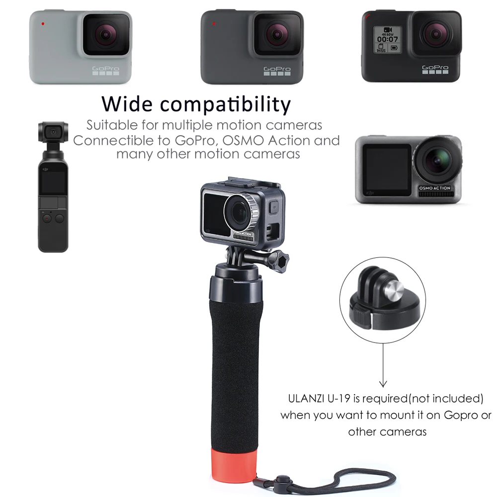 ULANZI поплавок рукоятка плавучий стержень палка для DJI OSMO Action Pocket Gopro Hero 7 6 5 Xiaomi Yi 2 4 K