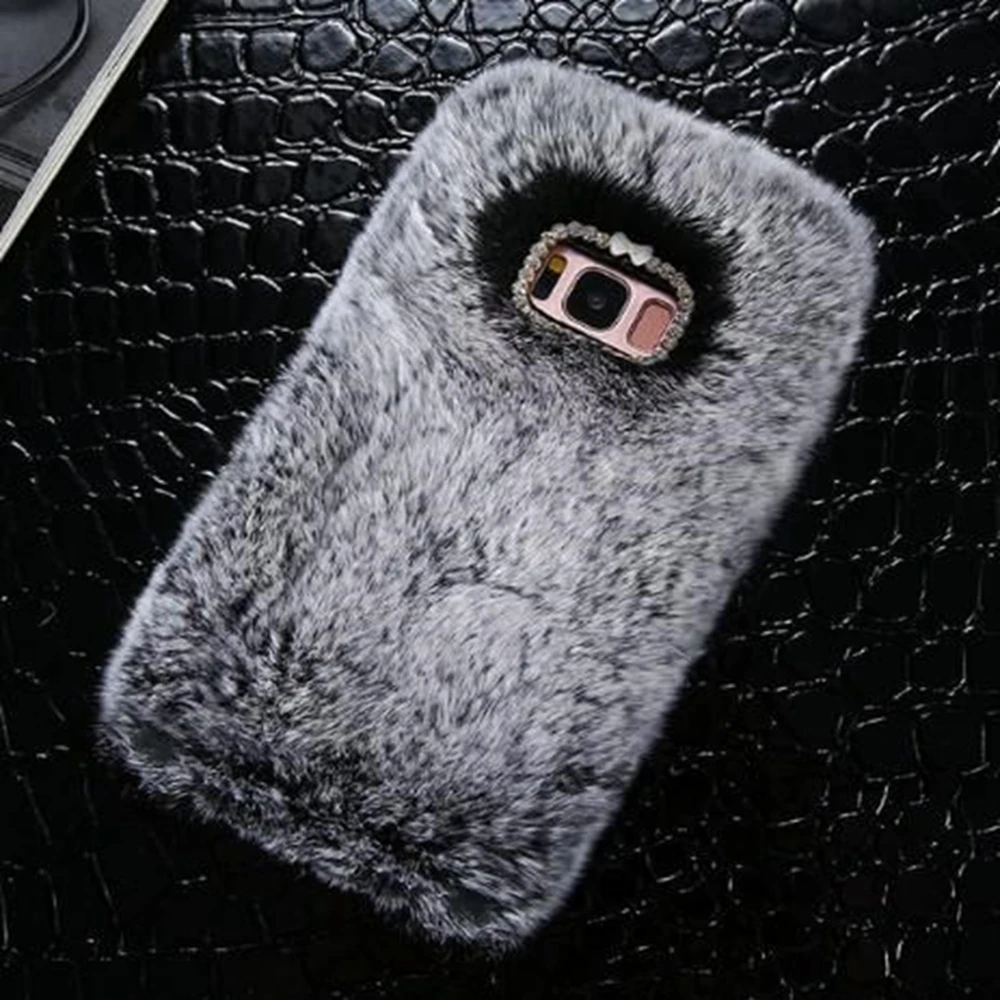 Grey Милый меховой пушистый чехол для телефона для samsung A3, J3, J5,, Европейский роскошный Алмазный чехол для задней панели для A6, J4, J6 Plus, A8, защитный чехол - Цвет: Grey