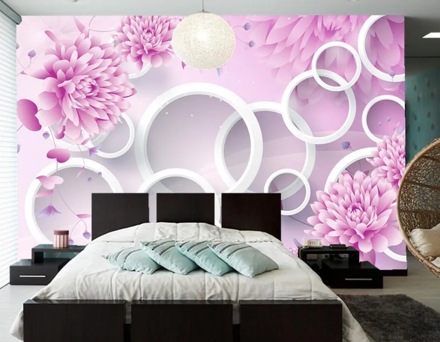 3D mural papel de parede Purple romantic flower restaurant living room study sofa TV wall bedroom 3d purple wallpaper | Обустройство