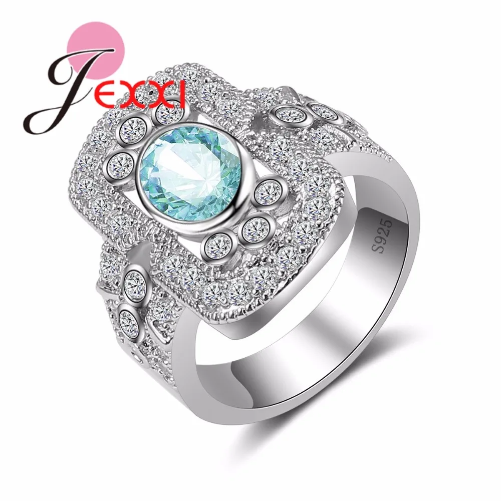 

Charming Vintage Wide Jewelry for Women Wedding Bridal High-Grade 925 Sterling Silver Crystal Jewelry CZ Geometric Ring