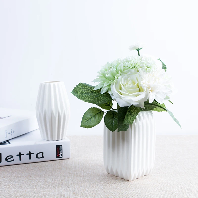 

White Ceramics Origami vase wide mouth creative simple small vase flower vases for home wedding decoration tabletop vase