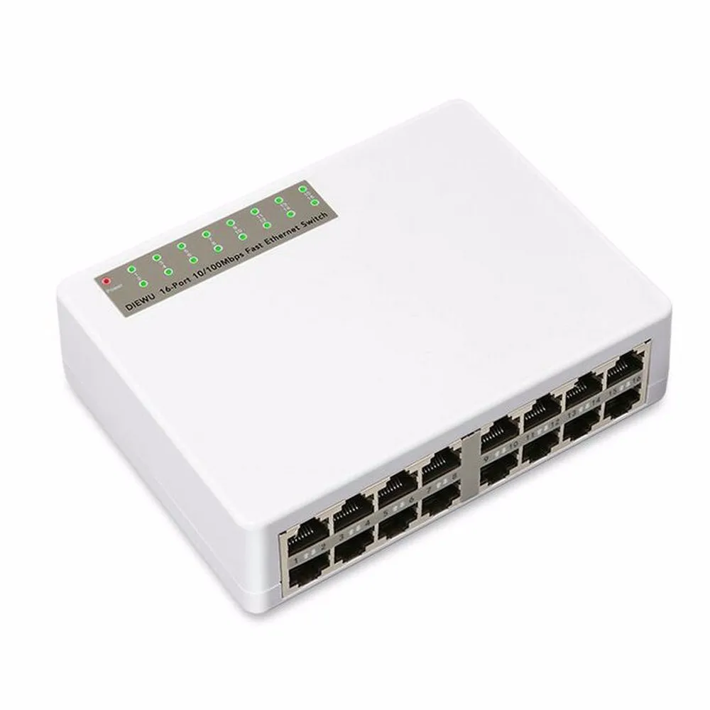 16 Ports 10/100Mbps Network Switch Fast Ethernet LAN RJ45 Vlan Hub Desktop PC Switcher with EU/US Adapter |