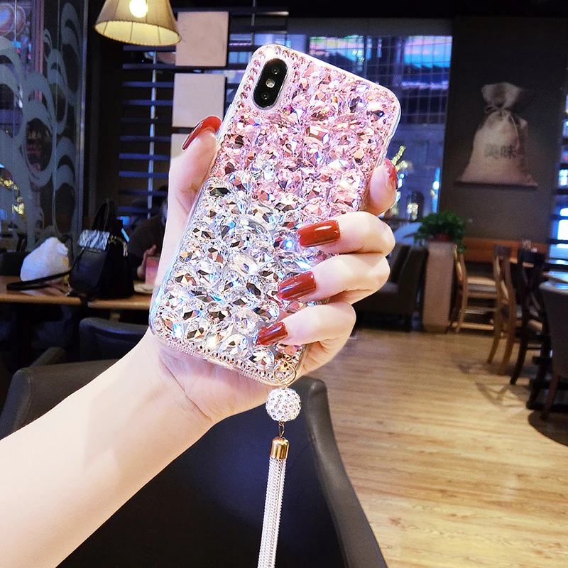 Мягкий чехол из ТПУ с двойной кисточкой и стразами для Samsung galaxy j2 j4 j5 j6 j7 j8 a5 a6 a7 a8 2017