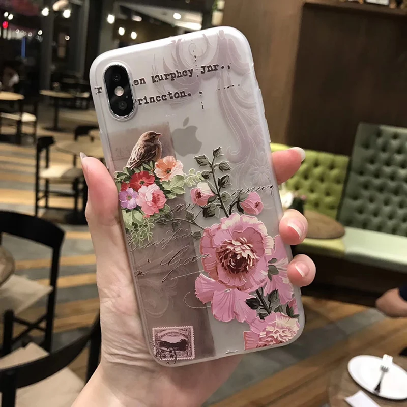 Силиконовый чехол VBNM для iPhone 7 8 Plus XS Max XR чехлы с цветочным принтом X 6 6S 5 SE мягкий из