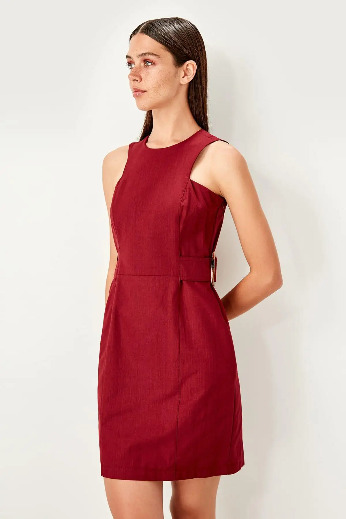 Trendyol Bordeaux платье с поясом TWOSS19EL0067