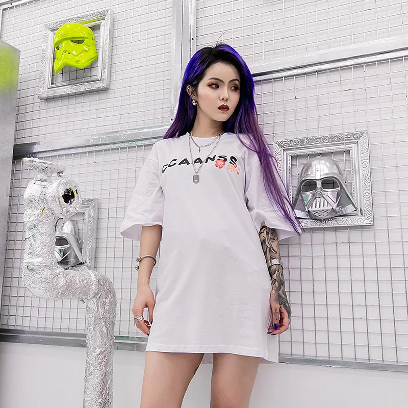 Женская футболка с коротким рукавом Harajuku цветочным принтом 2019 летняя