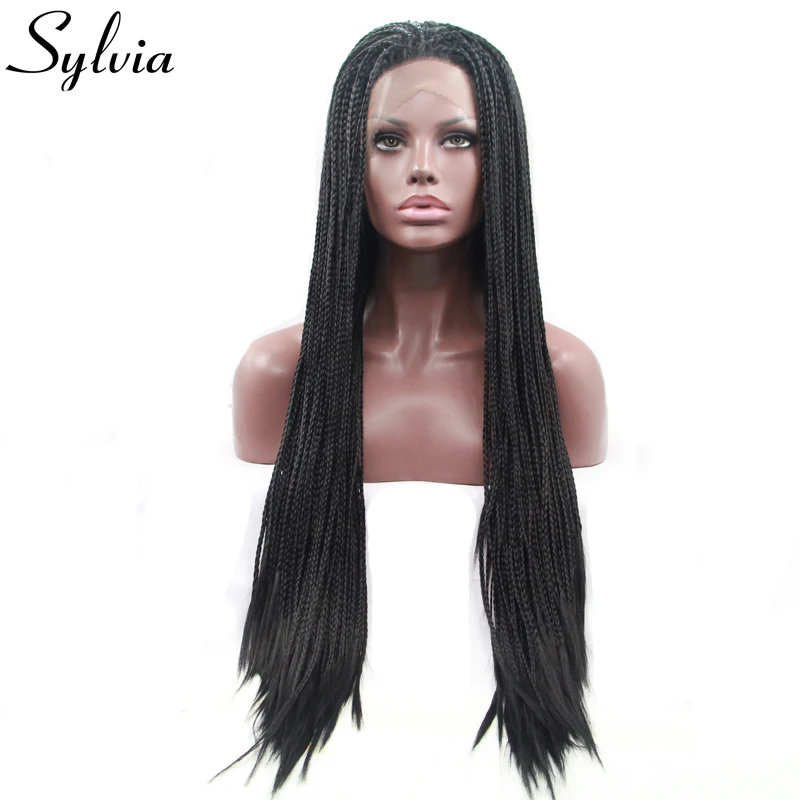 Sylvia натуральные черные плетеные косички синтетические кружевные передние