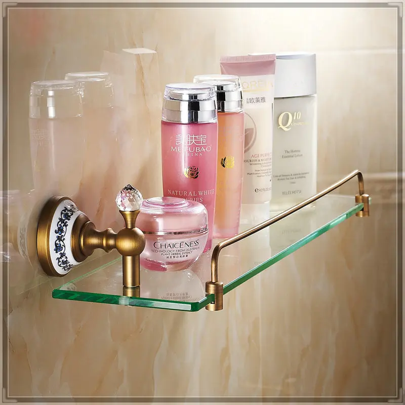 Antique Brass Bathroom Glass Shelf Crystal Deco Cosmetic Storage Holder grifos | Обустройство дома