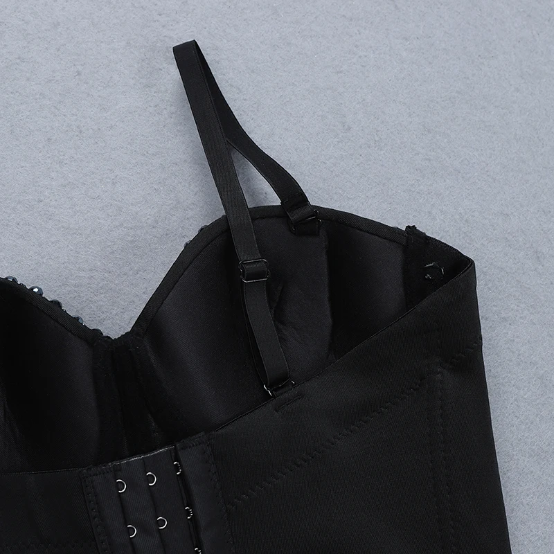INDRESSME, новинка, сексуальный топ в стиле панк, с открытой спиной, с прозрачными бусинами, пуш-ап, без косточек, съемные ремни, для женщин, для ночного клуба, вечерние бюстгальтеры