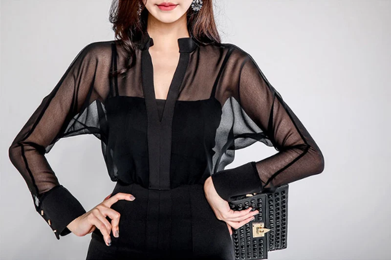 Весенняя вуаль Лоскутная v-образным вырезом Тонкая талия платье Хип Упакованные