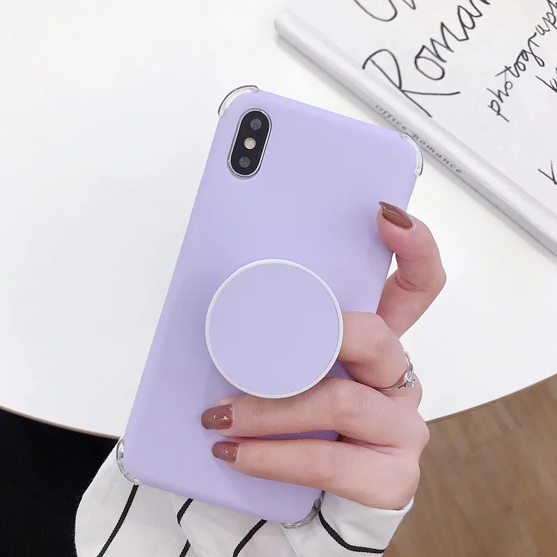 Luxury Silicon Case With Retractable Bracket For iPhone XMAX X Four-corner Anti-knock Soft TPU Cover XR 6 6s 7 8 Plus |