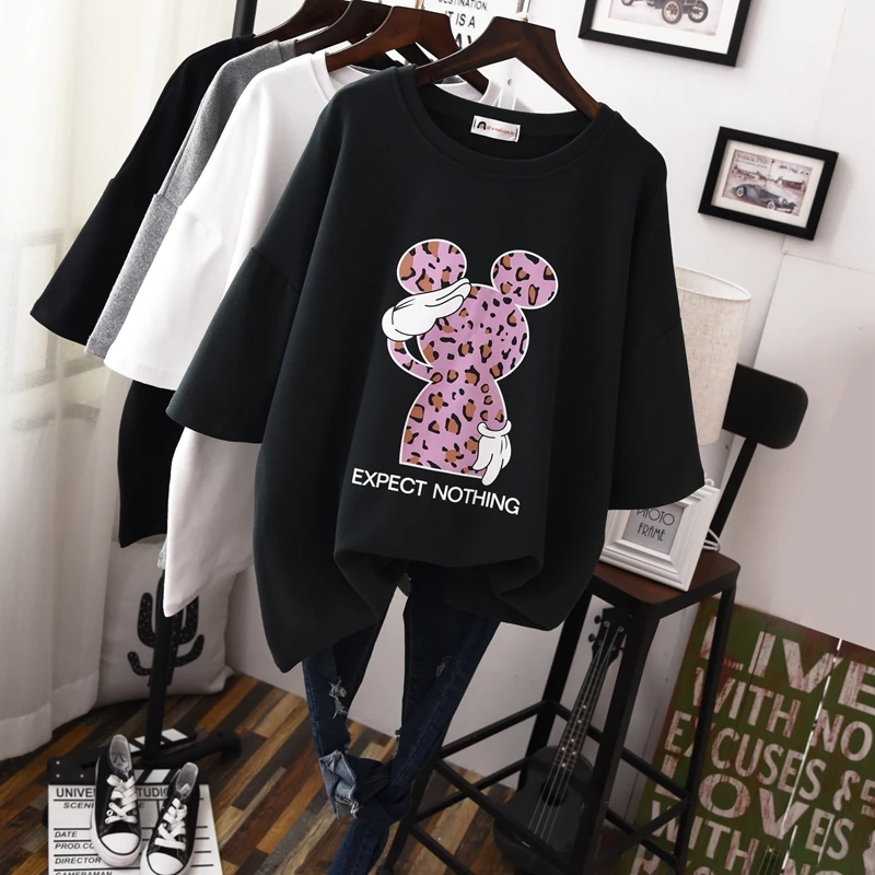 Женская свободная толстая футболка с коротким рукавом серая однотонная