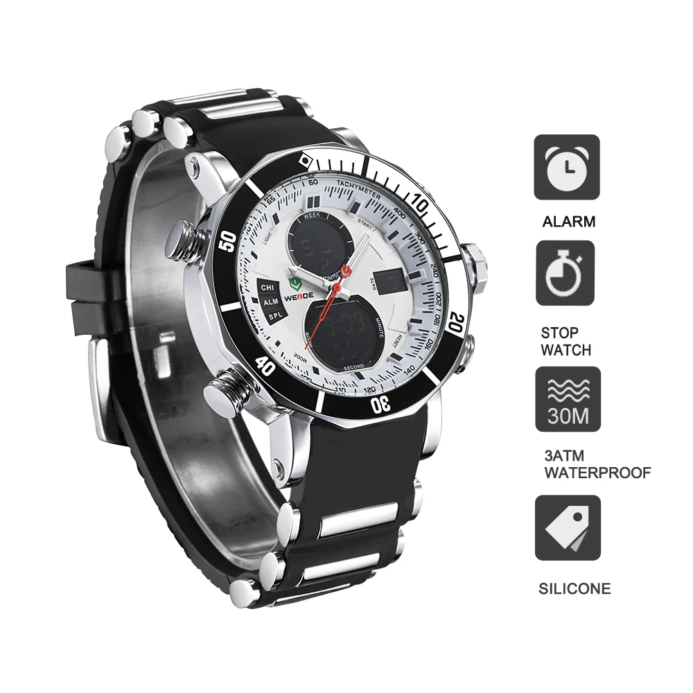 WEIDE ЖК Спорт водостойкой цифровой электроники смотреть аналоговые наручные часы