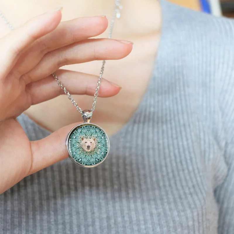 Bear Mandala Logo Pendant Necklace Flower Art Silver Chain Vintage Women Jewelry | Украшения и аксессуары