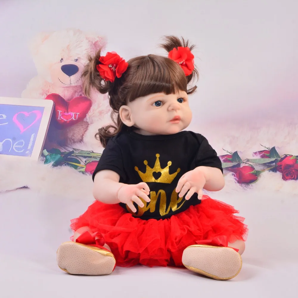 Full silicone reborn baby doll gift 55cm vinyl princess girl real born dolls toys bebe com corpo de menina | Игрушки и хобби
