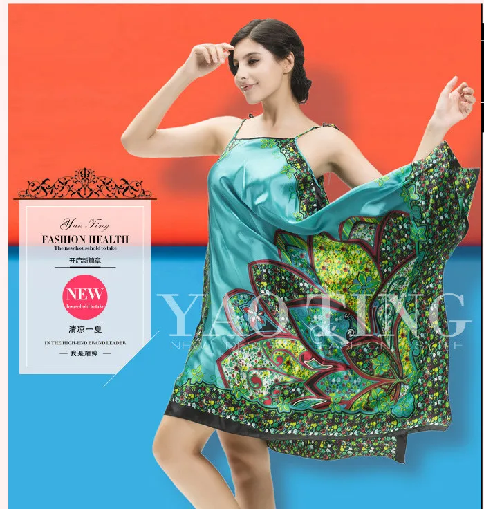 2017 шелковая ночная рубашка платье Новый Летний стиль банный халат Longue Женская