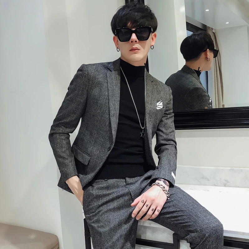 Костюм мужской красный сетчатый приталенный маленький в британском стиле для