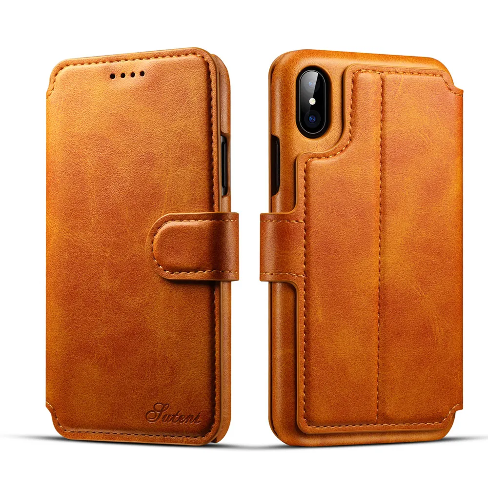 Чехол из искусственной воловьей кожи для iPhone X XS MAX XR 8 7 6s 6 Plus черный чехол бумажник