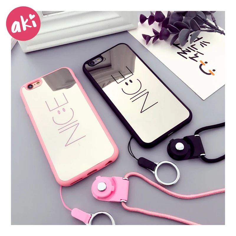 AKI Phone Case Mirror Reflection Soft TPU for iPhone 7 8 Plus Luxury Letter Smile NICE Back Cover 6s 6 |