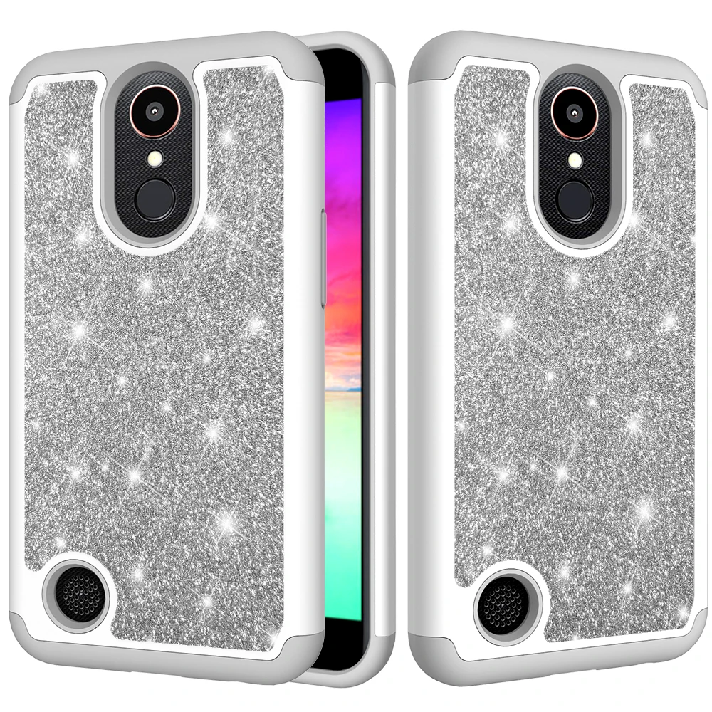 Розовое золото телефонные чехлы для LG K10 LV5 M250N случае для LG K20 Plus Блеск Кристалл блёстки Силиконовые ПК двойной слои крышка Fundas
