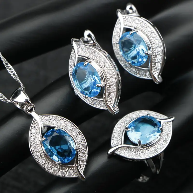 Sky Blue ONOFYU 11,11 фестиваль покупок Радуга Кубический Цирконий Серебро 925 Ювелирные наборы для женщин серьги/кулон/ожерелье/кольца - Окраска металла: Sky Blue