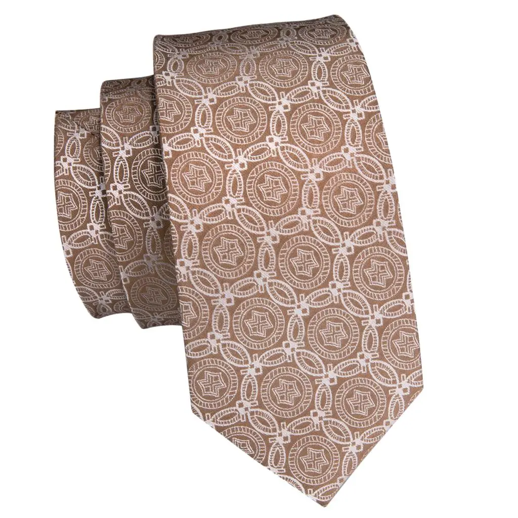 Hi-Tie Luxury Silk Men's Fashion Brown Floral Necktie Handkerchief Cufflinks Set Wedding Party Business Tie C-3086 | Аксессуары для