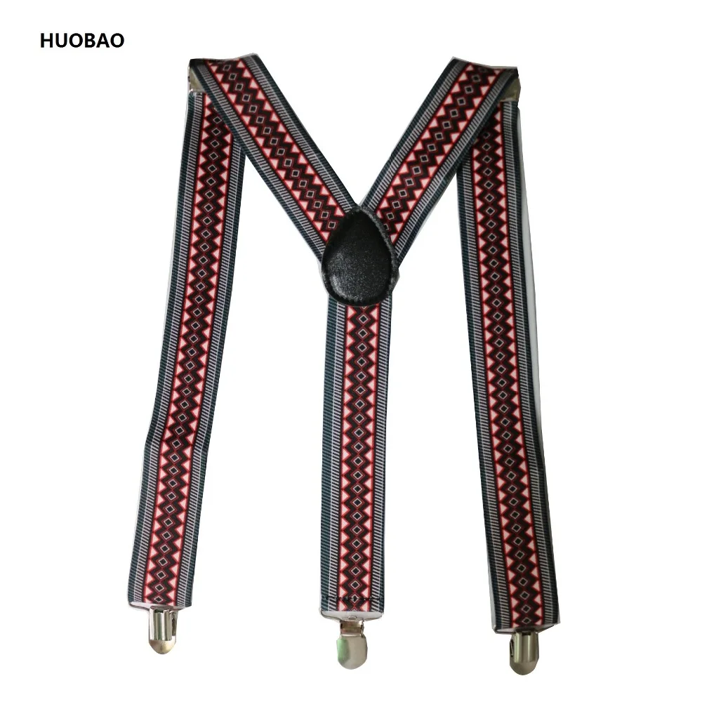 

Fashion Men Suspenders 3.5*100cm Adjustable 3 Clips Braces Heavy Duty Geometric Patterns Suspenders For Mens