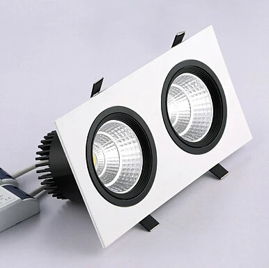 Free shipping  Double COB LED recessed down light 2x10W Square Dimmable COB LED Down light Warm Cold White