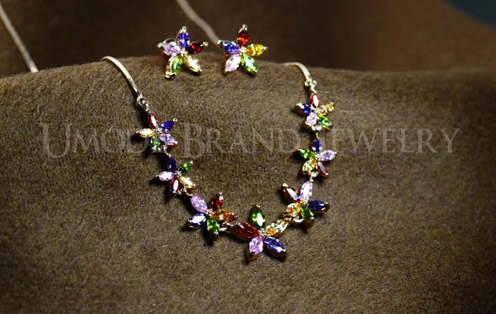 Женские серьги гвоздики в форме цветка UMODE сережки и ожерелье с подвеской из